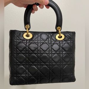 Auth DIOR/ChristianDior Lady Dior Medium Handbag